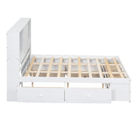 Queen Size Platform Bed With Storage Headboard And 8 Drawers, White Box Spring Not Required Queen White Wood Bedroom Bed Frame Solid Wood Mdf