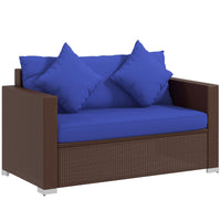 Outsunny Patio Wicker Loveseat With Cushions, 2 Seat Outdoor Pe Rattan Couch Sofa With Throw Pillows, For Porch, Backyard, Garden, Poolside, Blue Dark Blue Rattan Metal