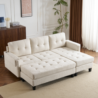 83.4" L Shaped Sofa Sectional Couch Sofa Bed With Two Usb Ports, A Movable Ottoman And A Reversible Chaise Lounge For Living Room, Beige Beige Foam Chenille 5 Seat