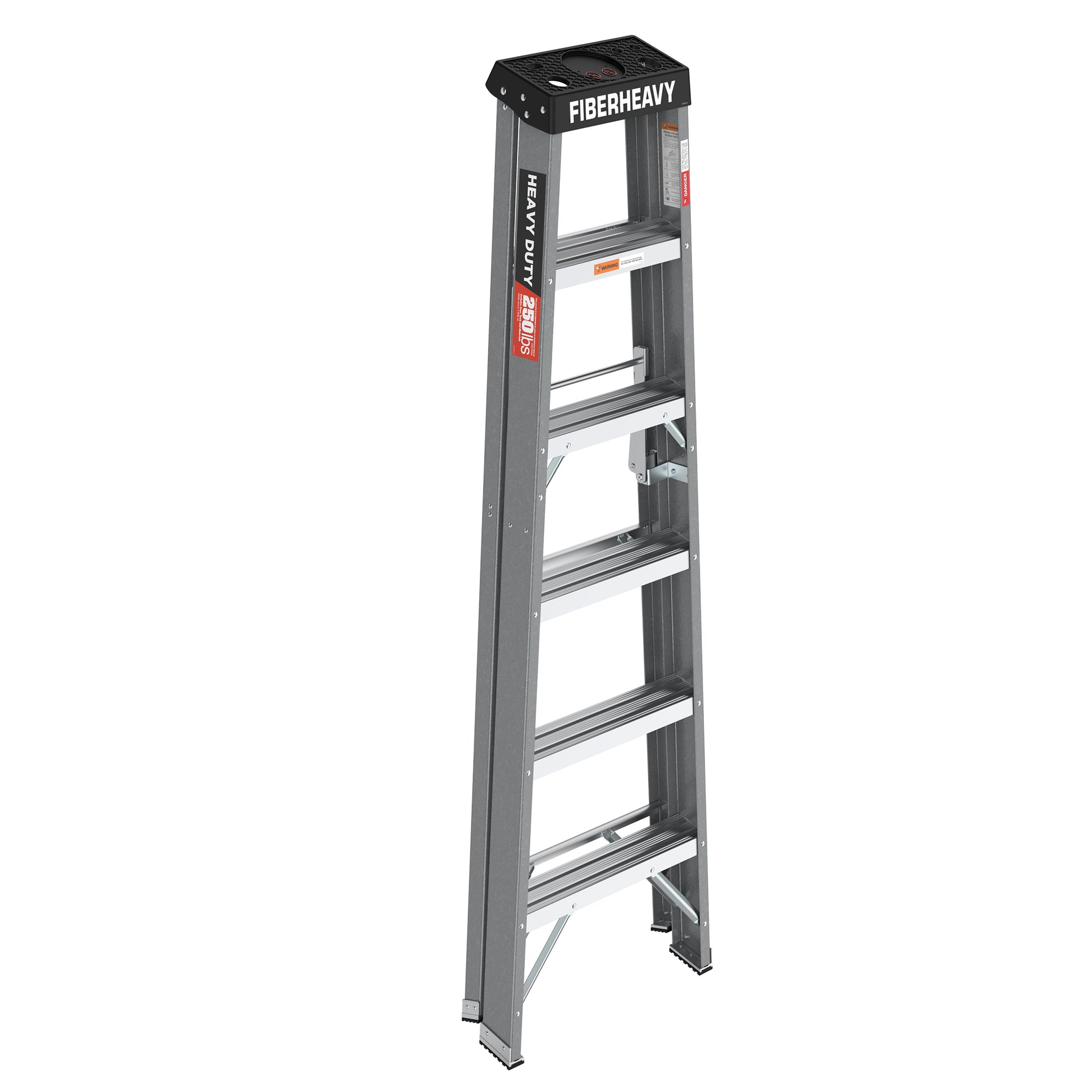 6 Fibreglass Step Ladder 250Lbs Grey Fiberglass