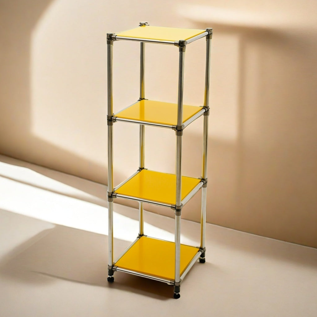 Korean Yellow 4 Tier Heavy Duty Stainless Steel Storage Shelving Unit, 100Lbs Shelf 49"H X 14.9"W X 13.7"D For Indoor Outdoor Organizationmodular Rack, Extremely Durabl Yellow Primary Living Space