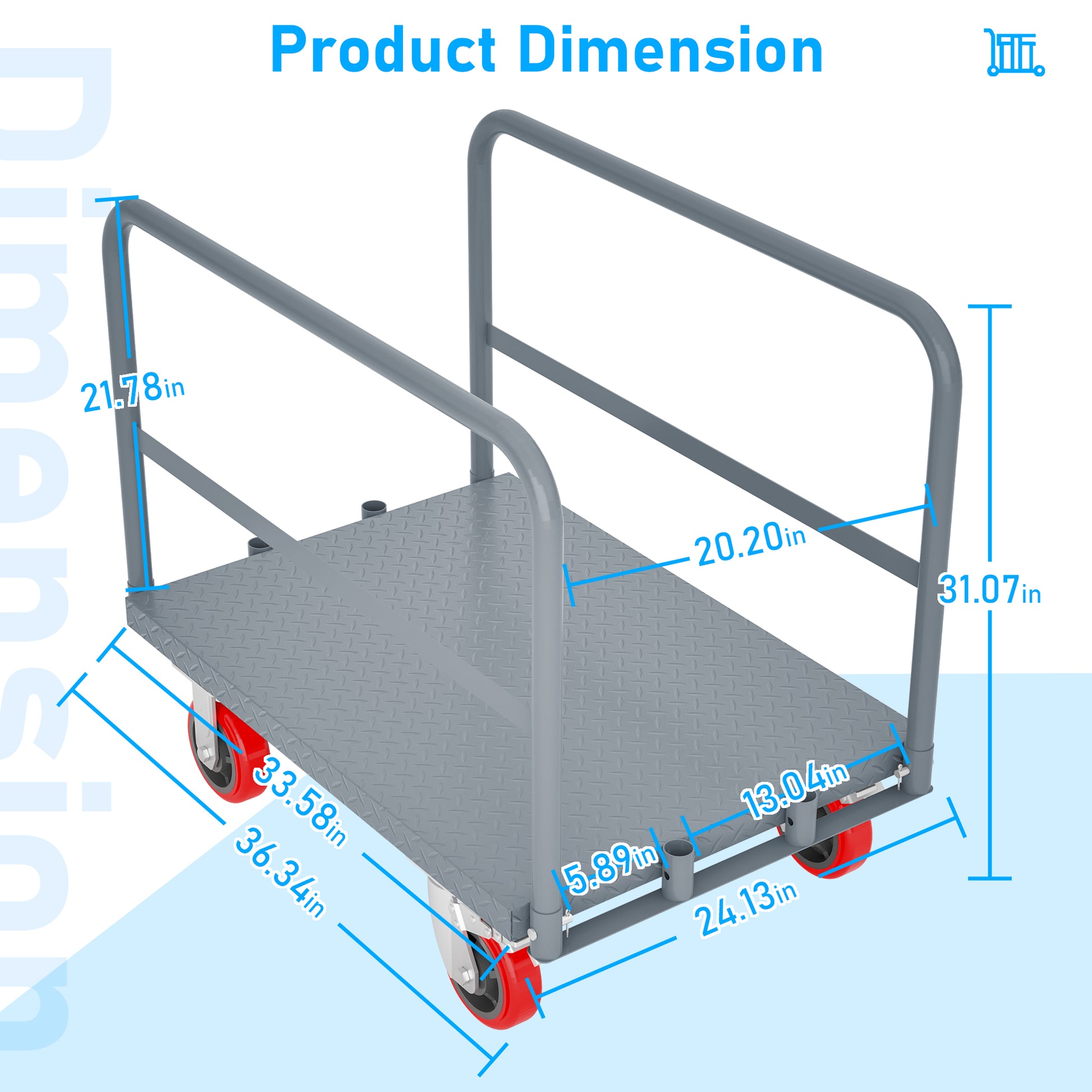 Steel Panel Truck, Heavy Duty Drywall Cart Lumber Cart Platform Truck Flat Cart, 2000Lbs, 6" Swivel Brake Casters, With 1Front And 2 Side Handrails 35" X 23" Grey Metal