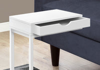 Accent Table, C Shaped, End, Side, Snack, Storage Drawer, Living Room, Bedroom, White Laminate, White Metal, Contemporary, Modern White Metal