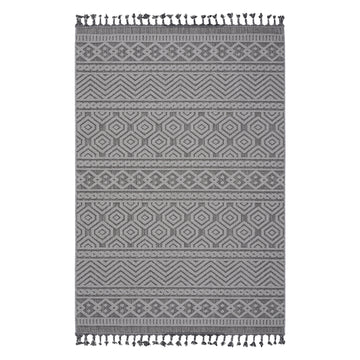 5X7 Grey White Geometric Indoor Outdoor Area Rug Grey White Polypropylene