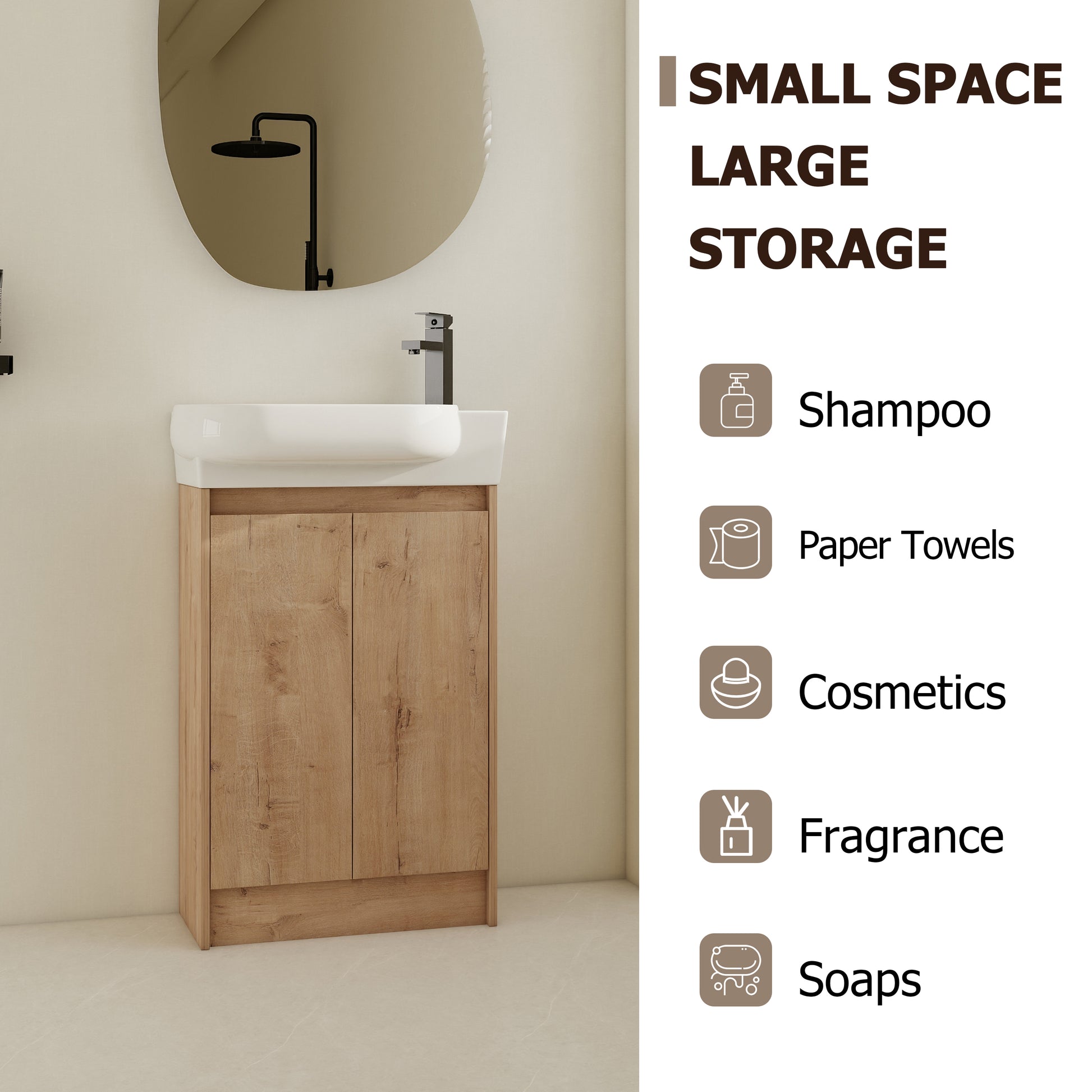 23" Freestanding Bathroom Vanity With Sink, Soft Close Doors Imitative Oak Bathroom Modern Plywood