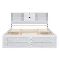 King Size Platform Bed With Storage Headboard And 8 Drawers, White Box Spring Not Required King White Wood Bedroom Bed Frame Solid Wood Mdf