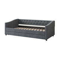 Twin Size Daybed With Twin Size Trundle Upholstered Tufted Sofa Bed, With Button On Back And Copper Nail On Waved Shape Arms Dark Grey Twin Dark Grey Wood Fabric