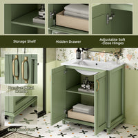 30 Inch Bathroom Vanity With Resin Sink, Freestanding Bathroom Vanity Set With Hidden Drawer, Storage Cabinet For Bathroom, Solid Wood Frame Bathroom Cabinet Green Bathroom Modern Solid Wood Mdf Resin