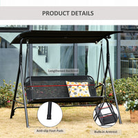 Outsunny Patio Swing Chair With Canopy, Seats 2 Adults Loveseat Bench With Adjustable Tilt Canopy, Armrests, A Frame Steel,Mesh For Backyard, Garden, Black Black Metal
