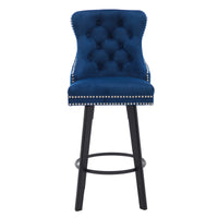 Modern Swivel Bar Stools Velvet Barstools Button Tufted Bar Stools Rivet Trim Bar Stools For Kitchen Island,Bistro, With Metal Pull Ring Sturdy Footrest Large Backrest For Home Bar 3 Navy Blue