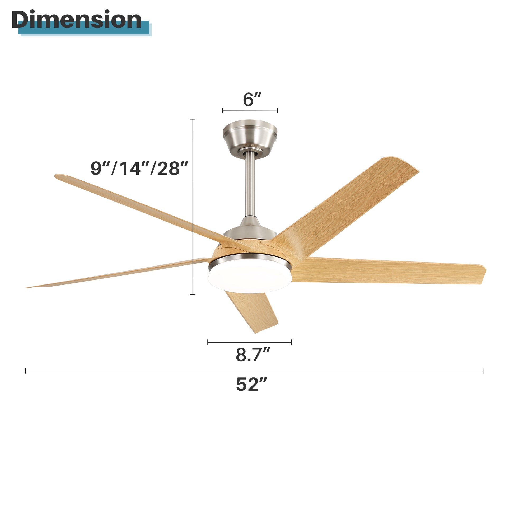 52 Inch Modern Ceiling Fan With Dimmable Led Light And Remote Control 5 Abs Blades 3 Color Tempearture Brushed Nickel Abs