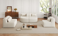 143.7" Upholstered Sofa Free Combined Sofa Couch With Two Chaise Lounge And Five Back Pillows For Living Room, Beige Beige Foam Polyester 5 Seat