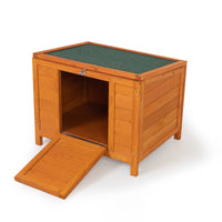 Small Wood Rabbit Hutch Bunny Cage, Raised Cat House With Ladder For Small Animals Orange Wood
