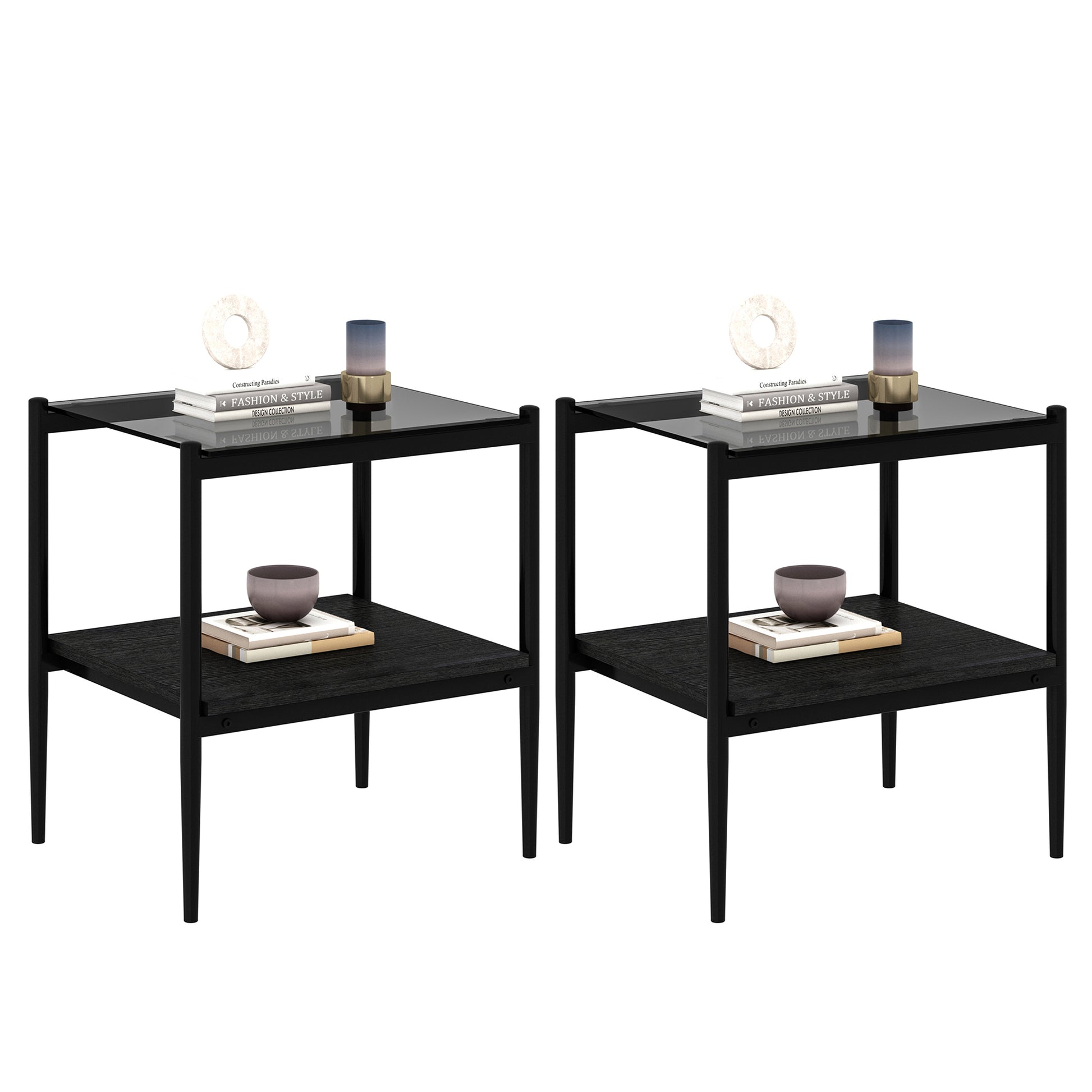 Coffee Table And End Tables Set Of 3, Tempered Glass Table With Mdf Layer, Modern Tables For Living Roomgray Glass Gray Tempered Glass