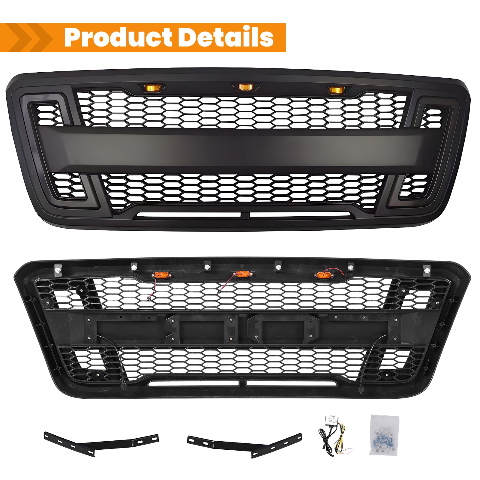 Grille For 2004 2008 Ford F150 With Led Lights Black Abs