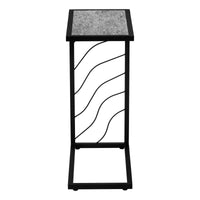 Accent Table, C Shaped, End, Side, Snack, Living Room, Bedroom, Grey Laminate, Black Metal, Contemporary, Modern Grey Metal