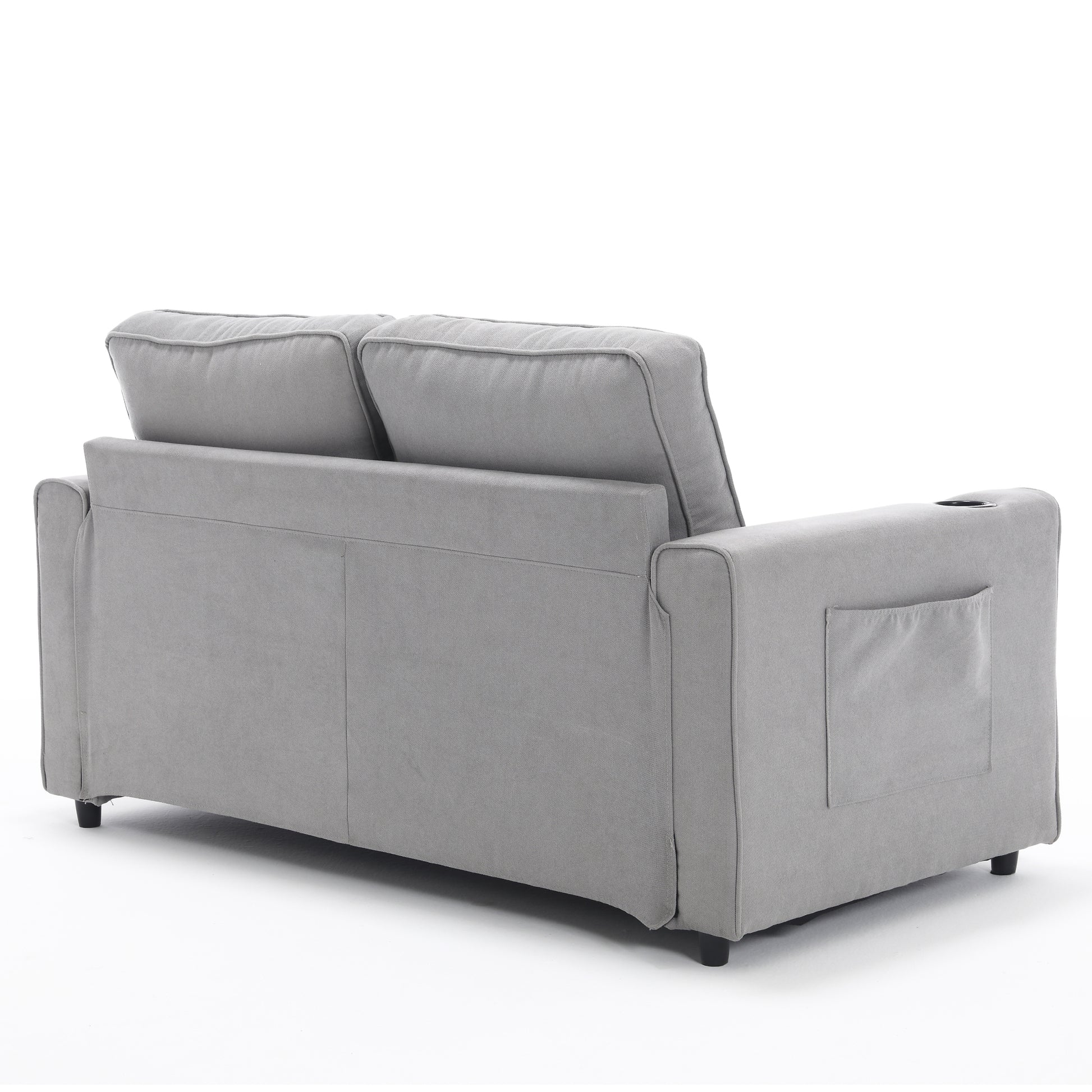 3 In 1 Upholstered Futon Sofa Convertible Sofa Bed,Foldable Tufted Loveseat With Pull Out Sleeper Couch Bed,Folding Mattres Beautiful Seat Daybed W Side Pockets And Cup Holder, Light Gray Light Gray Foam Fabric