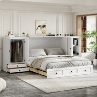 Queen Size Murphy Bed With Usb Port, Little Wardrobes And Drawers, White Queen White Particle Board Mdf