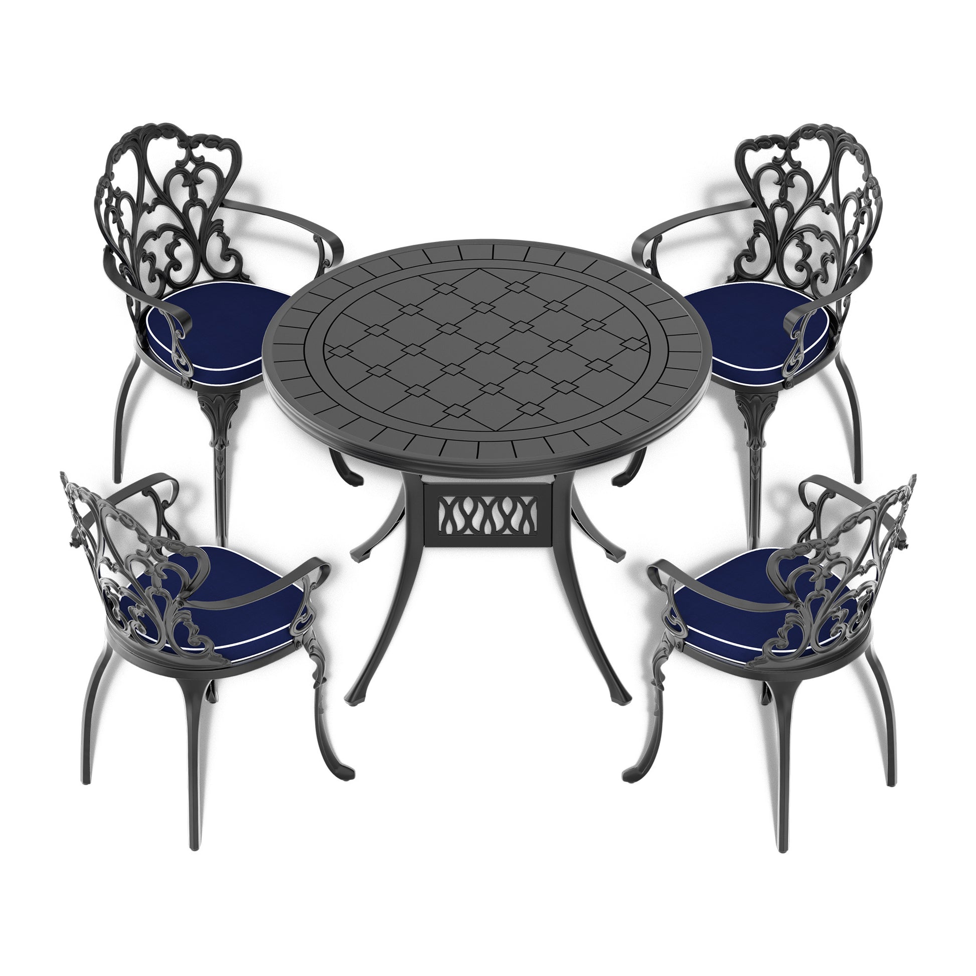 39.37 Inch Cast Aluminum Patio Dining Table With Black Frame And Carved Texture On The Tabletop Dining Set Black Rust Resistant Frame Garden & Outdoor Complete Patio Sets Aluminium