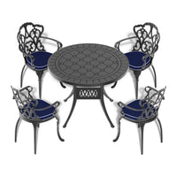 39.37 Inch Cast Aluminum Patio Dining Table With Black Frame And Carved Texture On The Tabletop Dining Set Black Rust Resistant Frame Garden & Outdoor Complete Patio Sets Aluminium