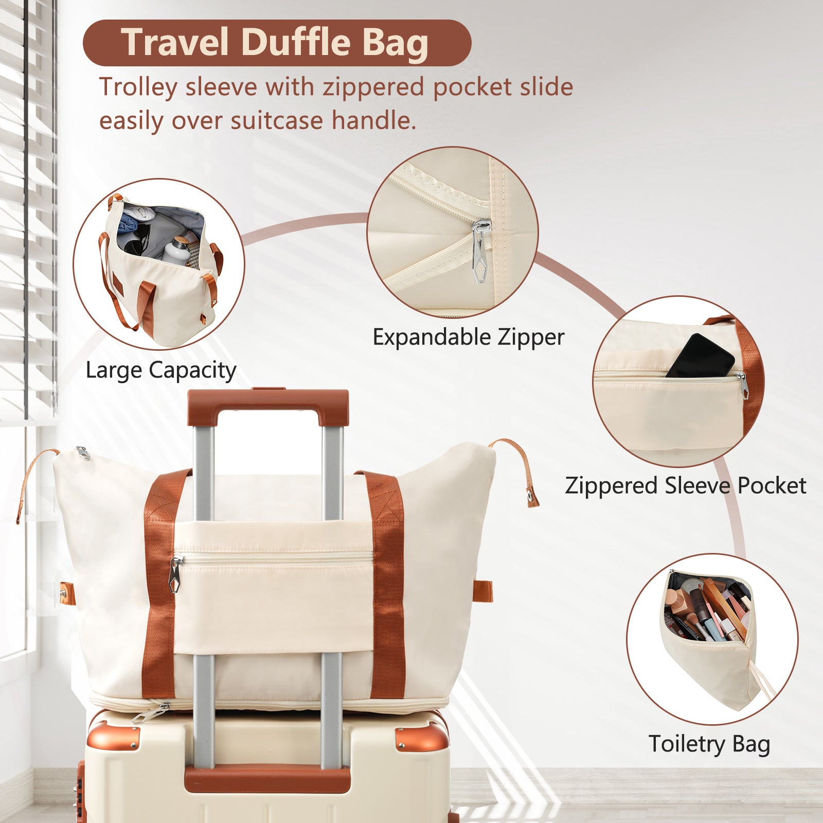 Hardshell Luggage Sets 3 Piece Carry On Suitcases With Wheels, Tsa Lock For Men Women, White Brown 20In Brown White Abs