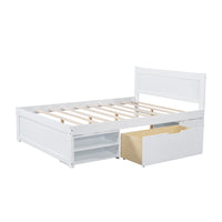 Full Size Platform Bed With Drawer And Two Shelves, White Full Antique White Mdf Lvl