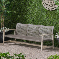 Hampton Wood Wicker 3 Seater Grey Metal & Wood