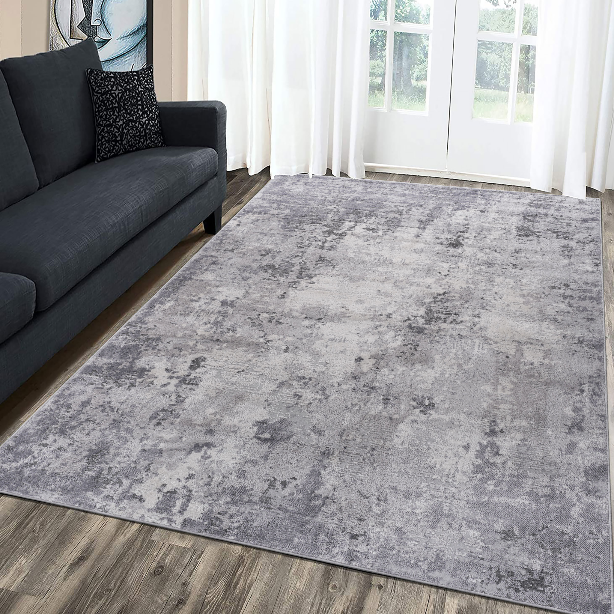 6X9 Light Grey Abstract Non Shedding Living Room Bedroom Dining Home Office Stylish And Stain Resistant Area Rug Light Grey Polyester