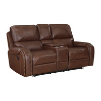 Double Glider Reclining Brown Beautiful Seat With Center Console, Receptacles And Usb Ports,Faux Leather Upholstered Traditional Trim 1Pc Modern Living Room Furniture Brown Faux Leather Wood Primary Living Space Modern Plywood,Solid Wood