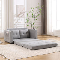 3 In 1 Upholstered Futon Sofa Convertible Sofa Bed,Foldable Tufted Loveseat With Pull Out Sleeper Couch Bed,Folding Mattres Beautiful Seat Daybed W Side Pockets And Cup Holder, Light Gray Light Gray Foam Fabric