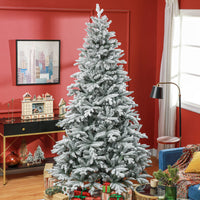 Homcom 8Ft Snow Flocked Artificial Christmas Tree With 2003 Tips, Foldable Metal Stand, Easy Assembly, Hinged Xmas Tree For Home, Office, Holiday, Green Green Plastic