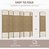 Homcom 6 Panel Room Divider, Folding Privacy Screen, 5.6' Room Separator, Wave Fiber Freestanding Partition Wall Divider, Natural Natural Wood Wood