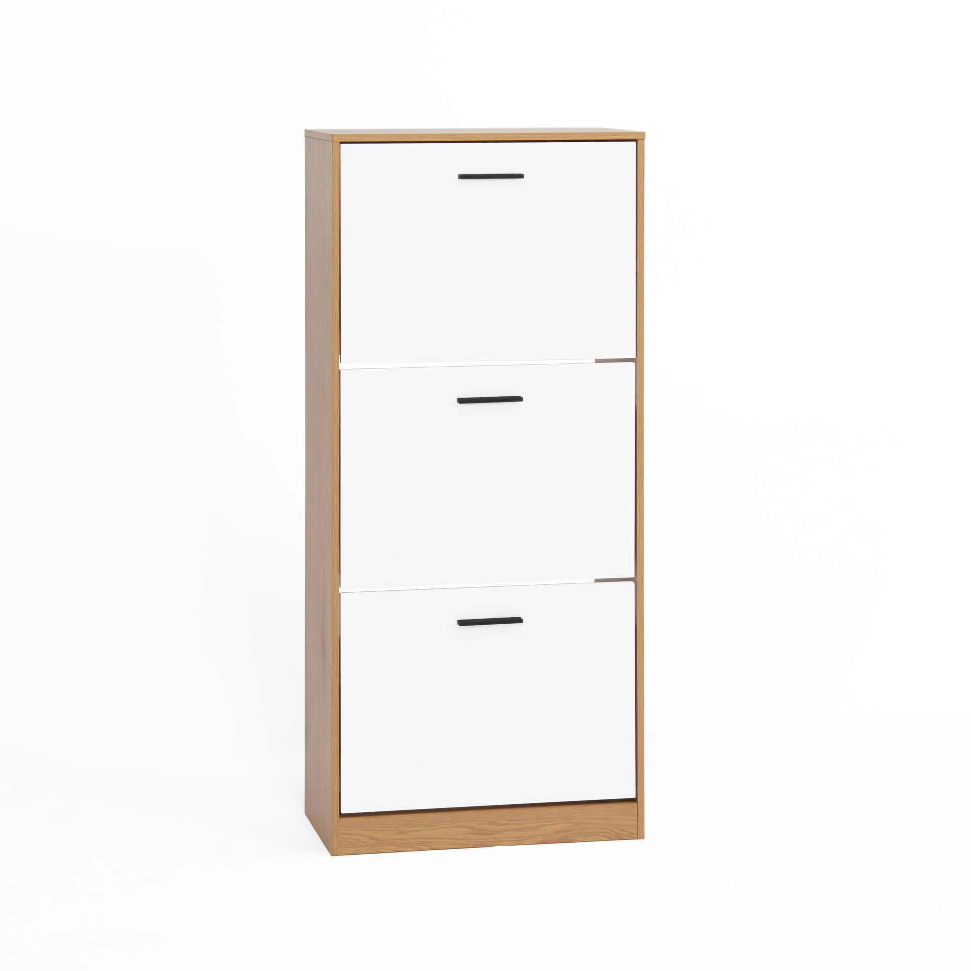 Shoe Storage Cabinet With 3 White Panel Flip Drawers, Freestanding Organizer For Entryway, Narrow Shoe Rack Cabinet 3 4 Spaces Natural Primary Living Space Particle Board