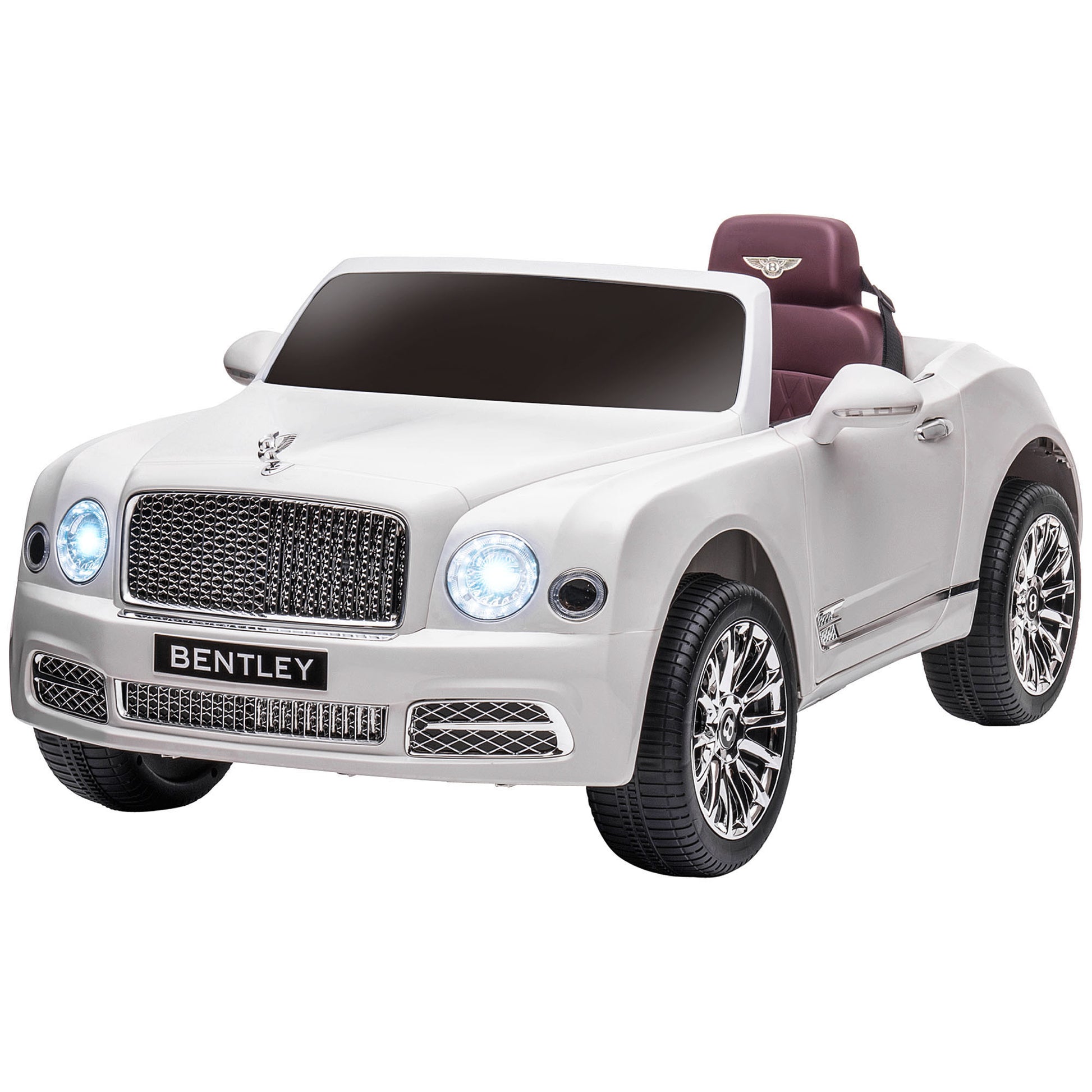 Aosom Bentley Mulsanne 12V Ride On Car, Battery Powered Car With Remote Control, Suspension, Startup Sound, Led Lights, Mp3, Horn, Music, Forward And Backward, 2 Motors, White White Iron Plastic