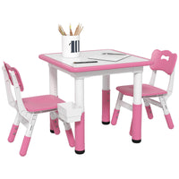 Qaba 3 Piece Kids Table And Chairs, Height Adjustable Toddler Table And Chair Set With Storage, Easy To Wipe Activity Table, 2 Chairs For Daycare Classroom & Ages 18 Months 5 Years, Pink Pink Mdf Metal