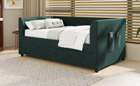 Twin Size Upholstered Velvet Tufted Daybed With Trundle, Green Box Spring Not Required Twin Green Wood Daybeds Velvet Solid Wood Mdf,Velvet