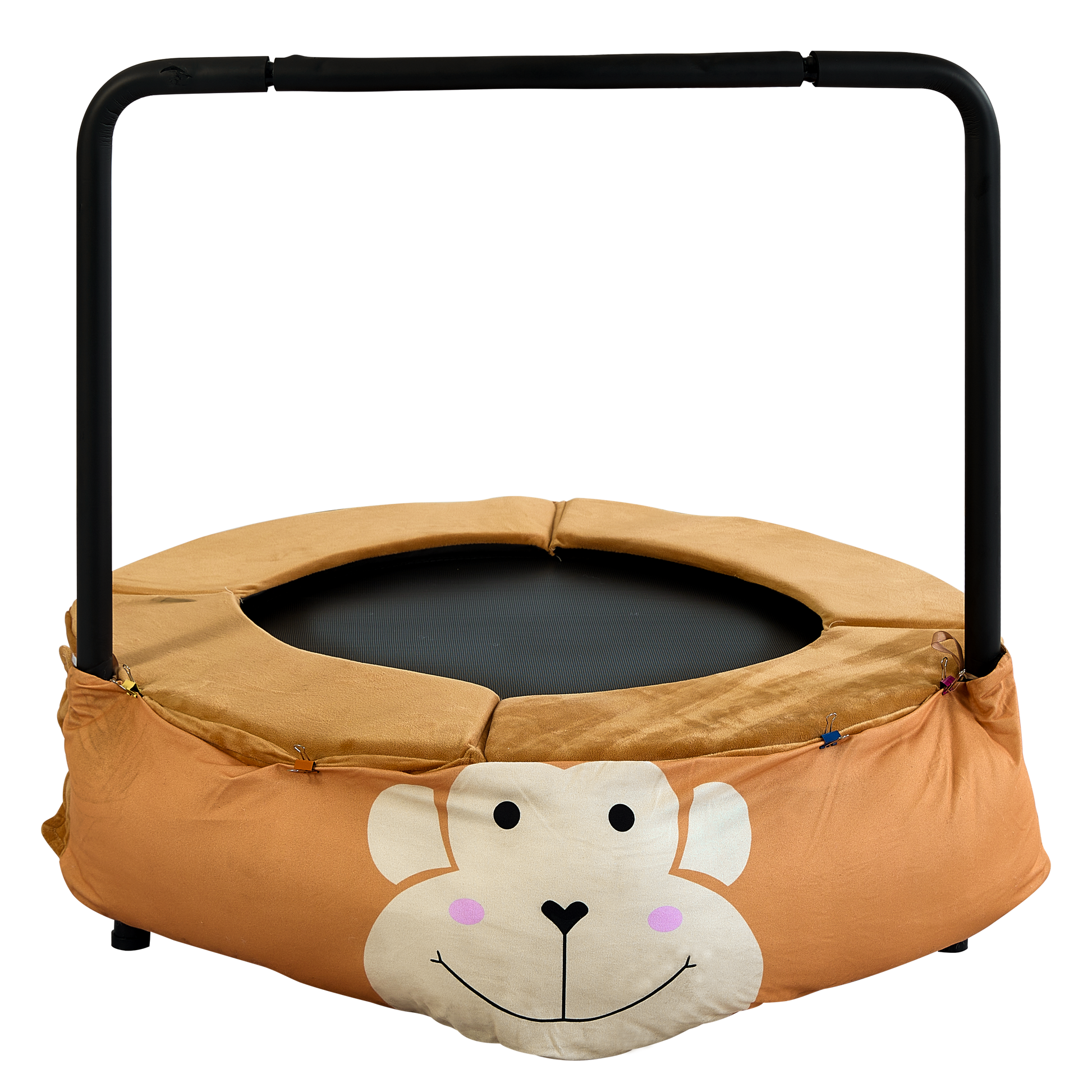 Xtp009 Assembled Children'S Trampoline Happy Expression Outdoor And Indoor Dual Use Monkey Black And Red Foldable Iron Tube For Kids Age 3 7 Yellow Black Steel