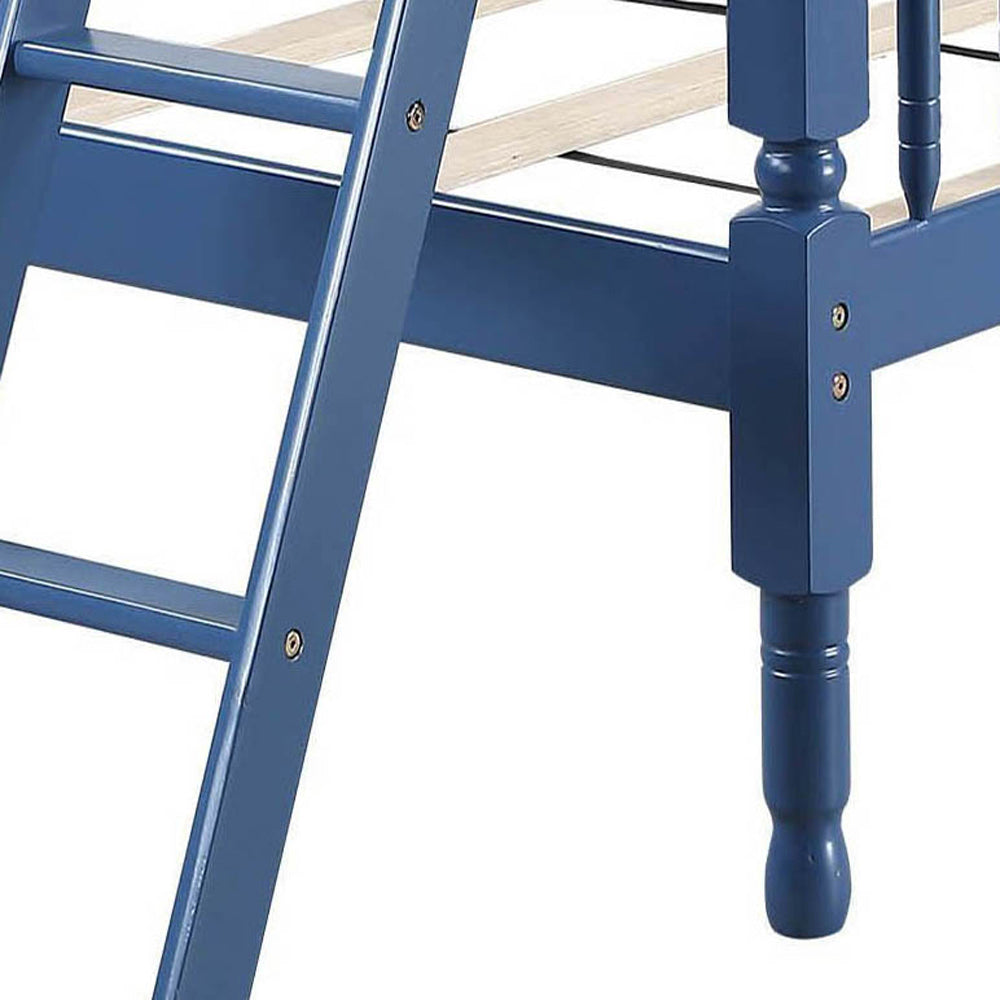 Blue Twin Over Twin Bunk Bed With Built In Ladder Blue Traditional Wood