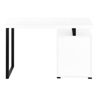 Computer Desk, Home Office, Laptop, Left, Right Set Up, Storage Drawers, 48"L, Work, White Laminate, Black Metal, Contemporary, Modern White Particle Board