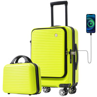 Carry On Luggage 20 Inch Front Open Luggage Lightweight Suitcase With Front Pocket And Usb Port, 1 Portable Carrying Case Green Abs