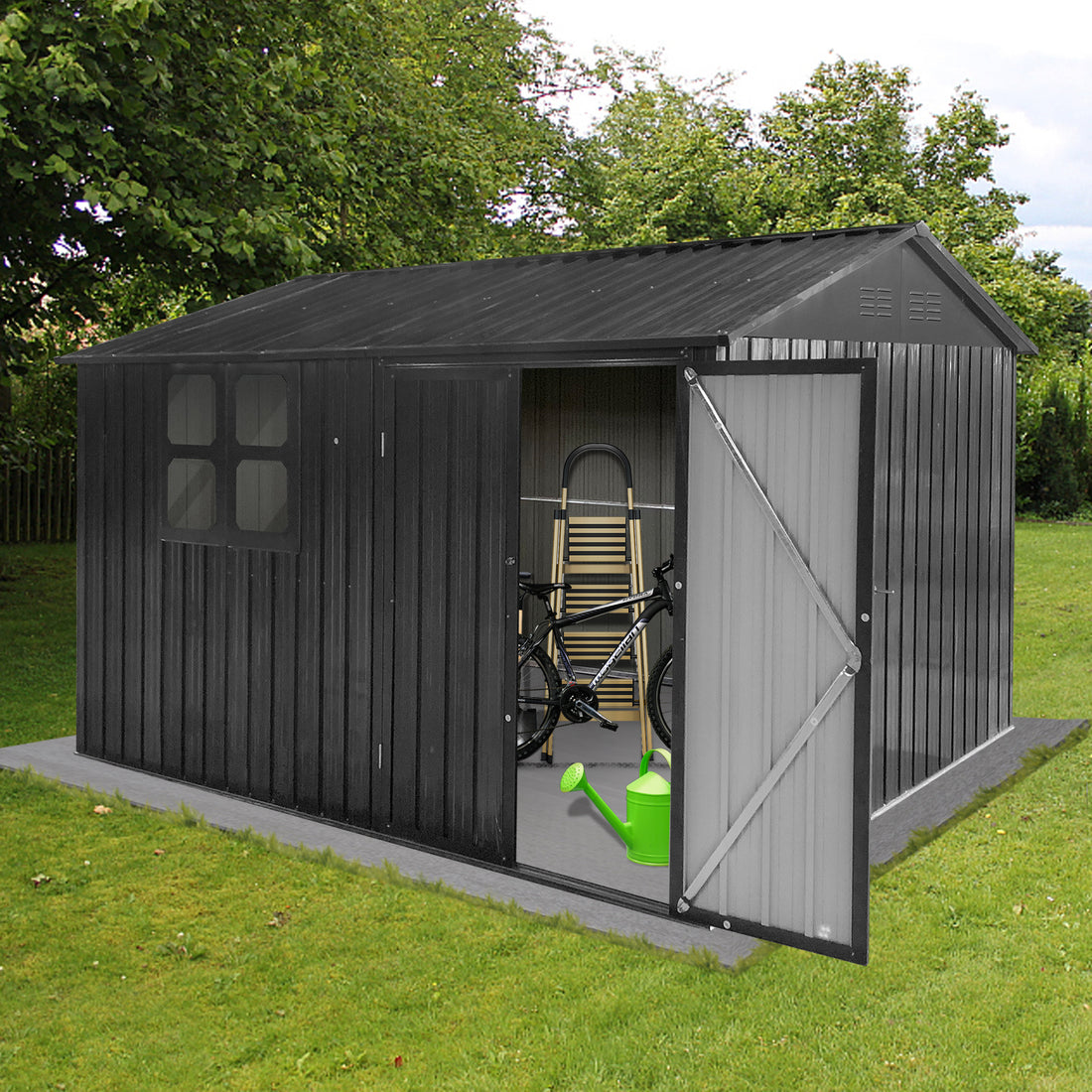 Metal Garden Sheds 10Ftx8Ft Outdoor Dark Grey With Window Dark Gray Metal