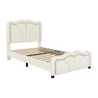 Twin Size Upholstered Platform Bed With Curve Shaped And Height Adjustbale Headboard,Led Light Strips,White Twin White Upholstered