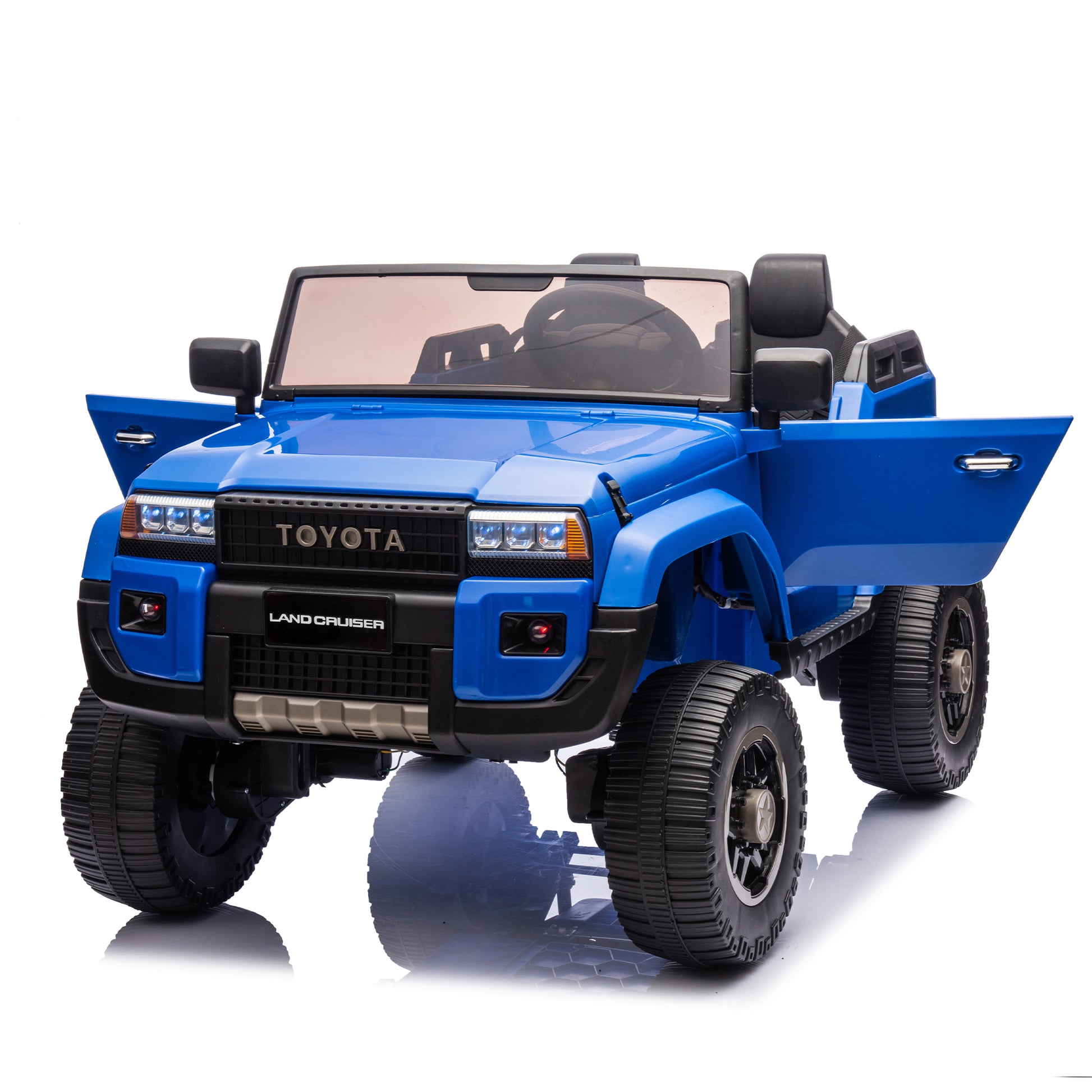 24V Two Seater Kids Ride On Car W Parents Remote Control, Licensed Toyota Lc250,220W Motors,With Shovel,Three Point Seat Belt,Slow Start,Speed Adjustment,Bluetooth,Music For Kids Aged 3 . Blue 100 149 Lbs Polypropylene