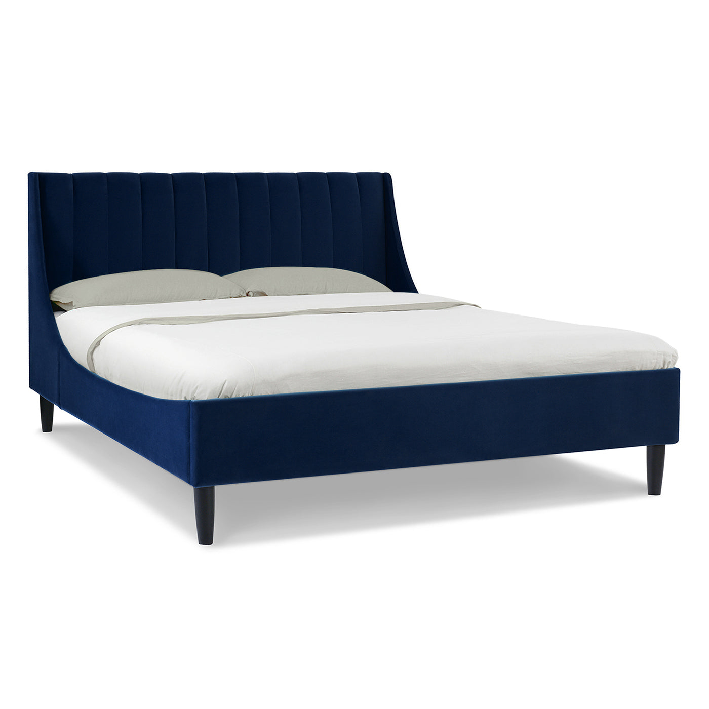 Aspen Vertical Tufted Headboard Platform Bed Set, Queen, Navy Blue Velvet Box Spring Not Required Queen Navy Blue Wood Foam Velvet Velvet