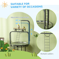Pawhut Parrot Stand Large Bird Perch Stand With Toy Hook & 3 Ladders, Parrot Perch With Easy Grip, Bird Wooden Stand, Gray Gray Steel