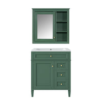 30'' Bathroom Vanity With Top Sink, Modern Bathroom Storage Cabinet With 2 Drawers And A Tip Out Drawer, Freestanding Vanity Set With Mirror Cabinet, Single Sink Bathroom Vanity 3 Green 2 4 Adjustable Hinges Bathroom Freestanding Solid Wood Mdf Resin