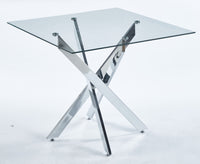 Dining Table With Cross Metal Leg And Tempered Glass,Modern Space Saving Kitchen Table For Living Room,Chrome Legssquare Table,90X90X75Cm Chrome Glass Metal