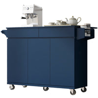 K&K 53.2'' Kitchen Island With Drop Leaf, Kitchen Storage Cart With Spice Rack, Towel Rack And 2 Drawers, Rolling Kitchen Island On Wheels With Adjustable Shelves For Kitchen, Dining Room, Navy Blue Navy Blue Brown Kitchen