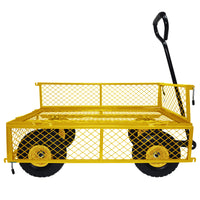 3 Cu. Ft. 300 Lbs. Capacity Removable Sides Metal Steel Mesh Heavy Duty Utility Wagon Outdoor Garden Cart In Yellow Yellow Steel