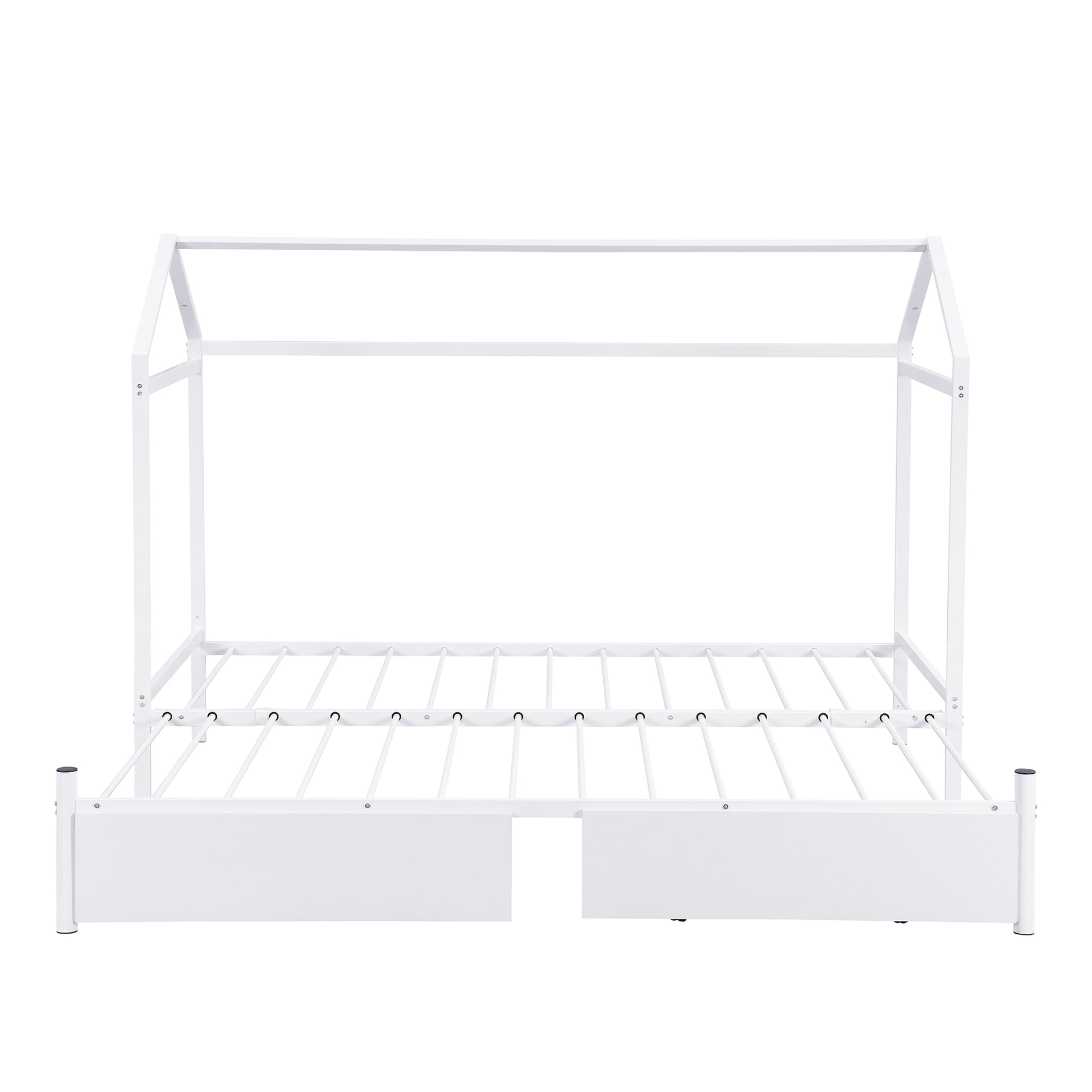 Twin Xl To King Metal Twin Size House Platform Bed With 2 Drawers, White Box Spring Not Required Twin Xl White Metal Bed Frame Metal